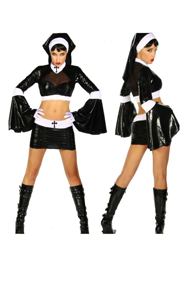 Halloween Costumes Black and White Nun Witch Costume - Click Image to Close